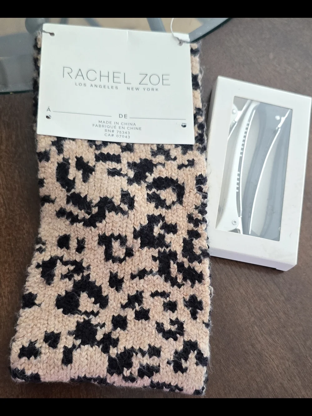 Rachel Zoe Leopard Knit Hair Band- Black/Beige, 4 Hair Clip Pack Bundled
